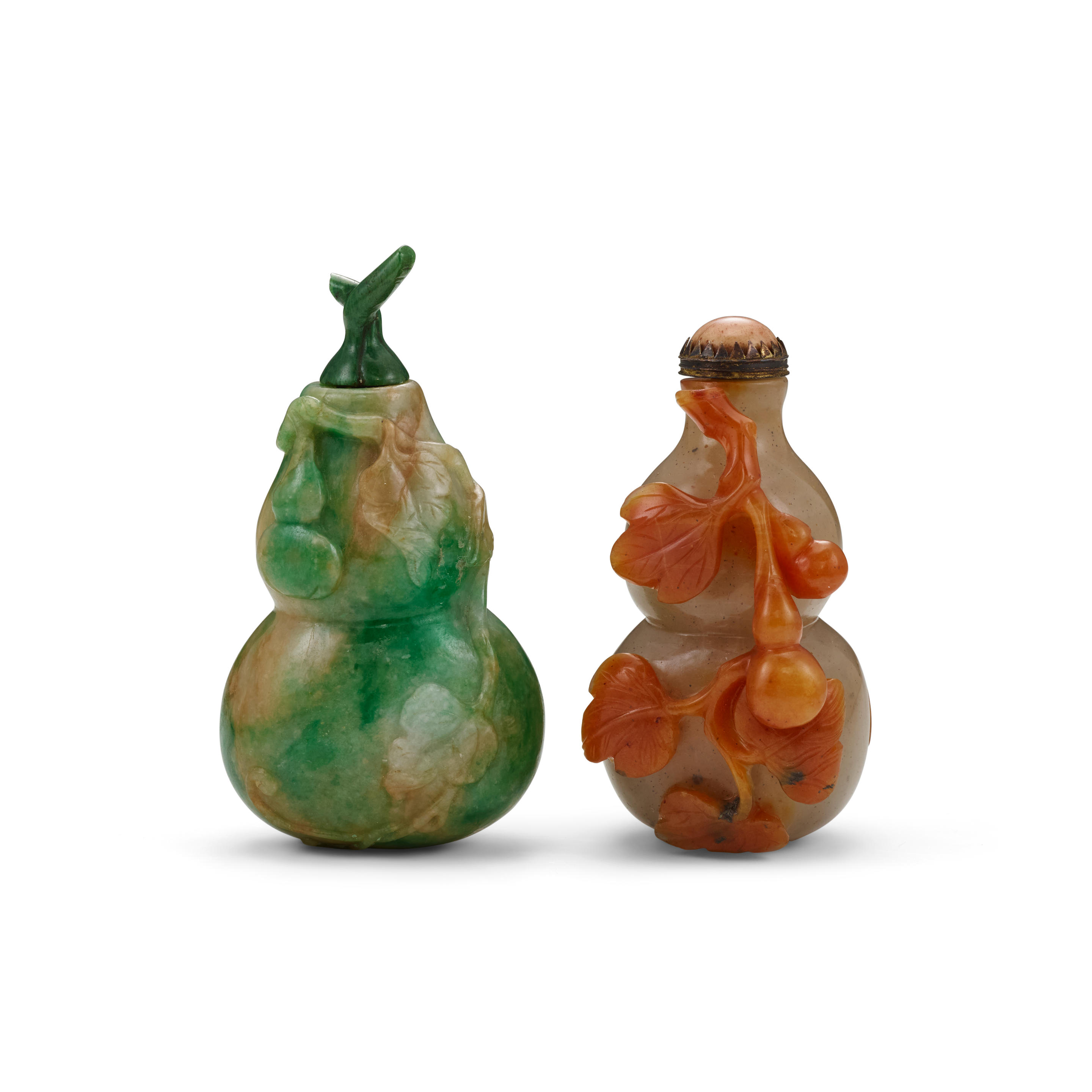 TWO HARDSTONE 'DOUBLE GOURD' SNUFF