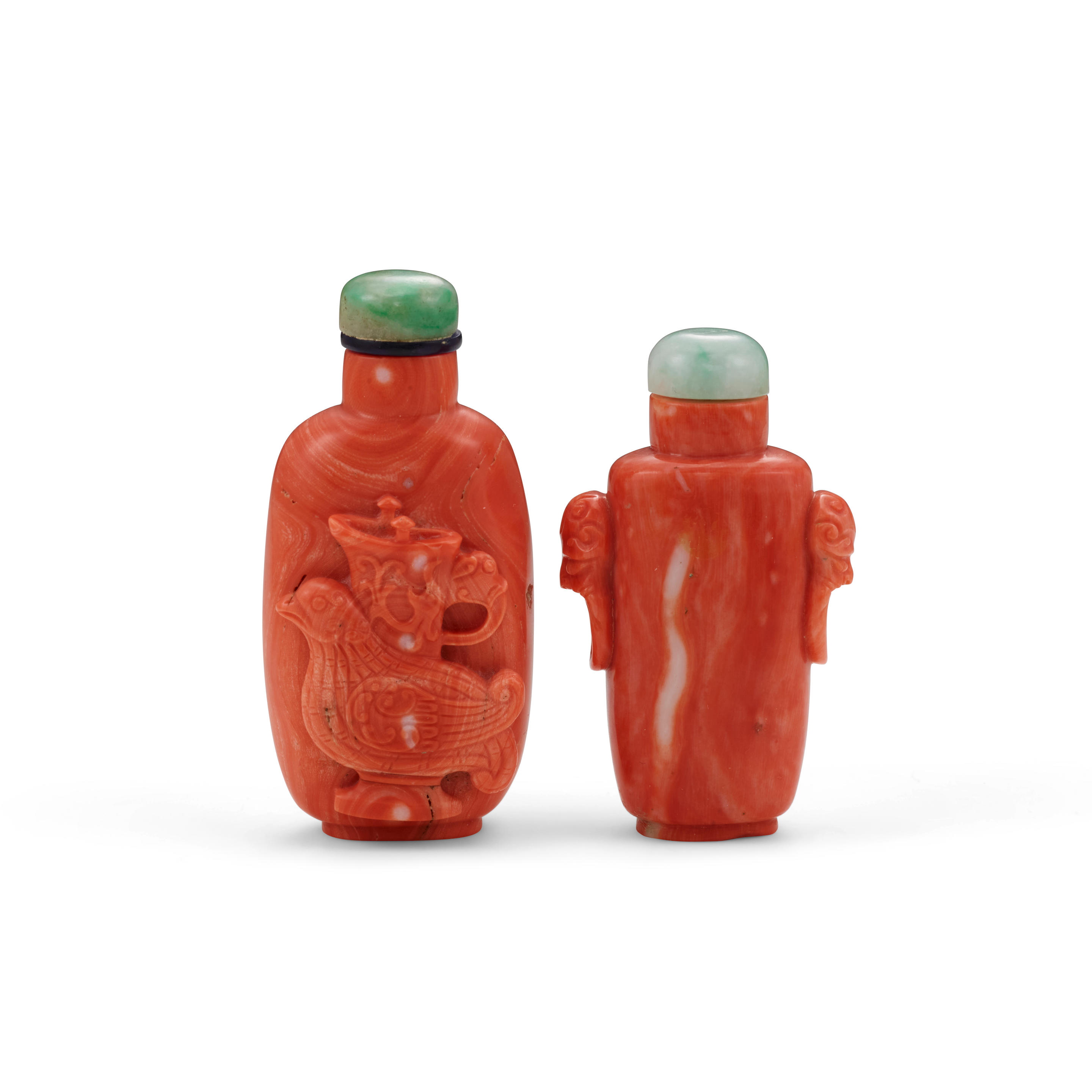 TWO CORAL SNUFF BOTTLES 1850-1920
