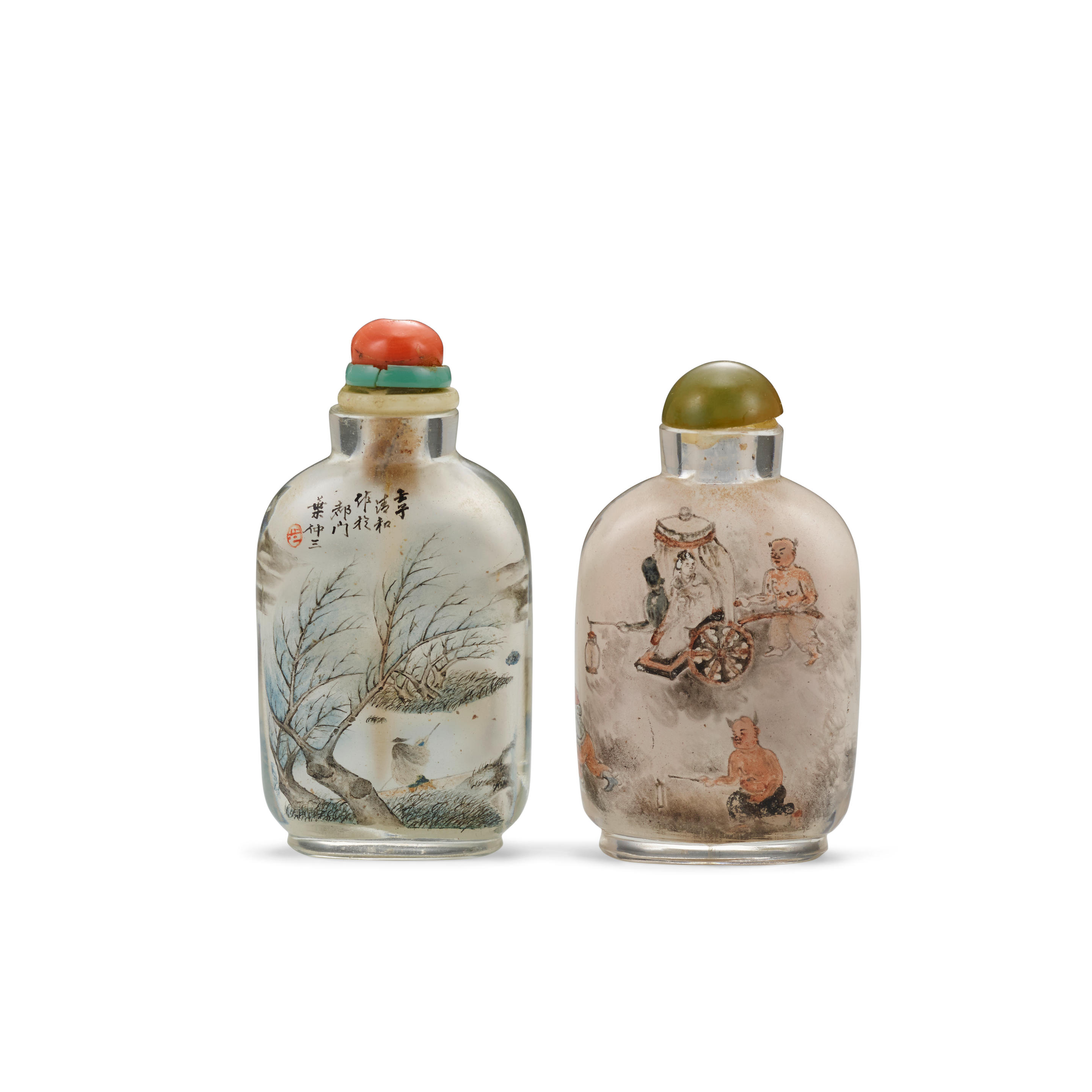 TWO INSIDE-PAINTED GLASS SNUFF