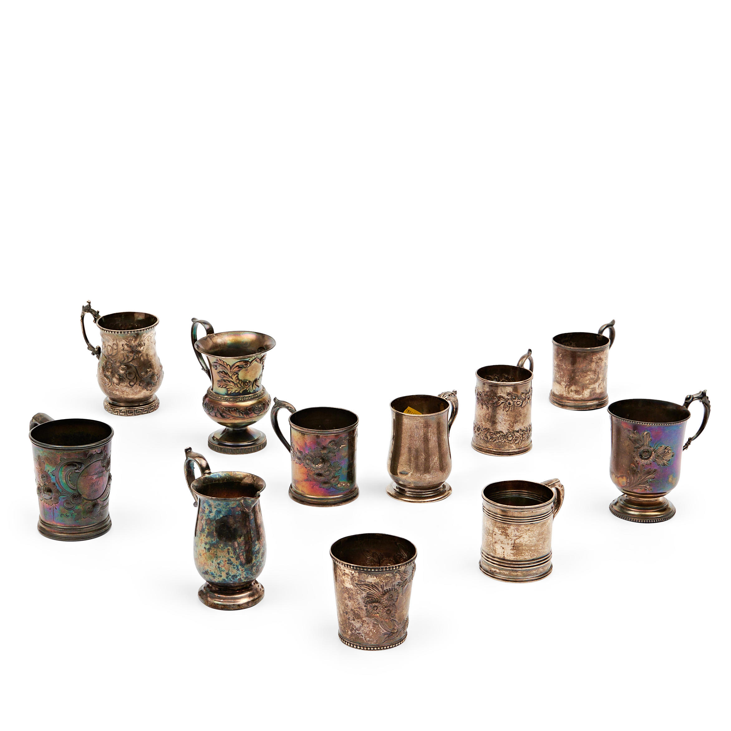 ELEVEN STERLING & COIN SILVER CUPS,