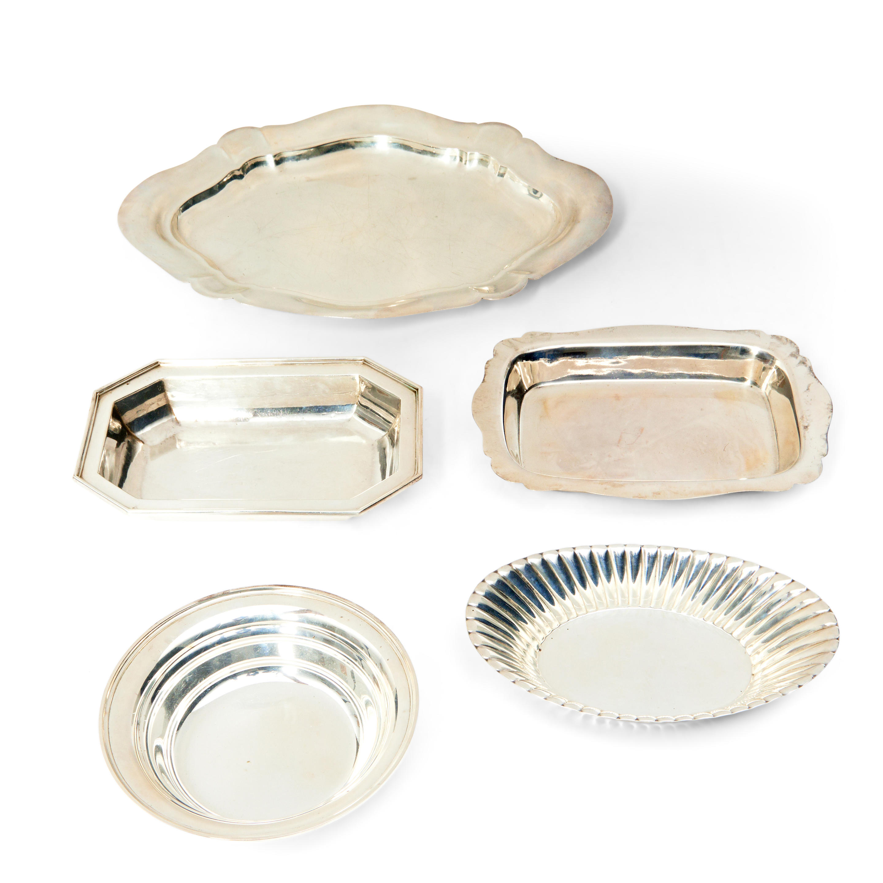 FIVE STERLING SILVER SERVING DISHES,