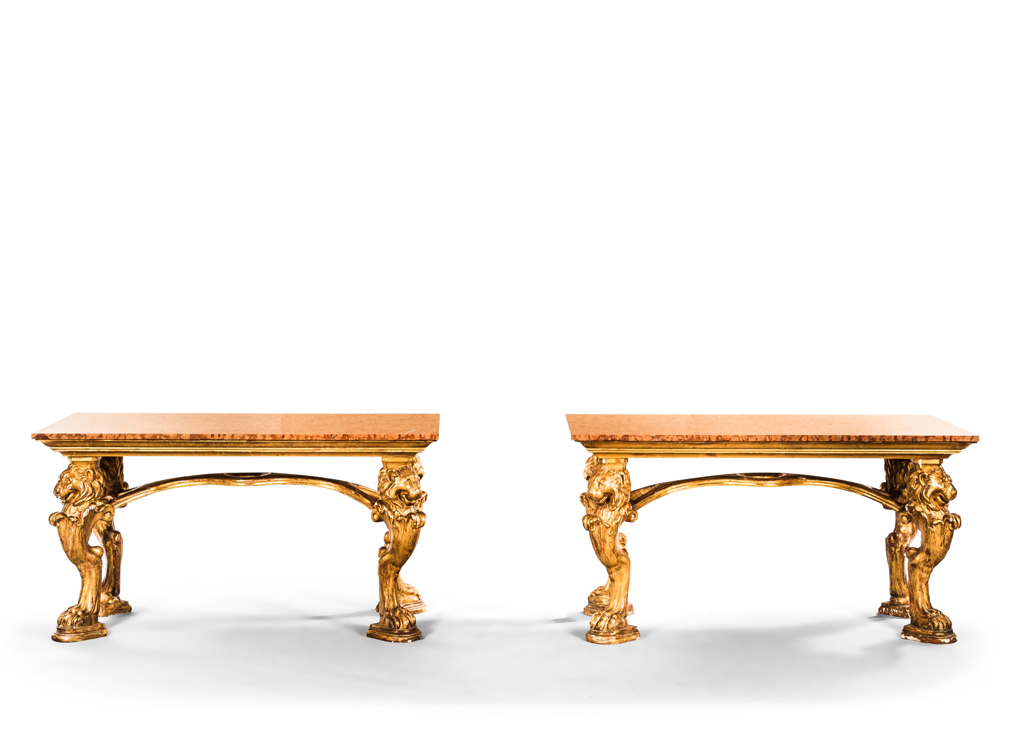 PAIR MARBLE TOP CARVED GILTWOOD