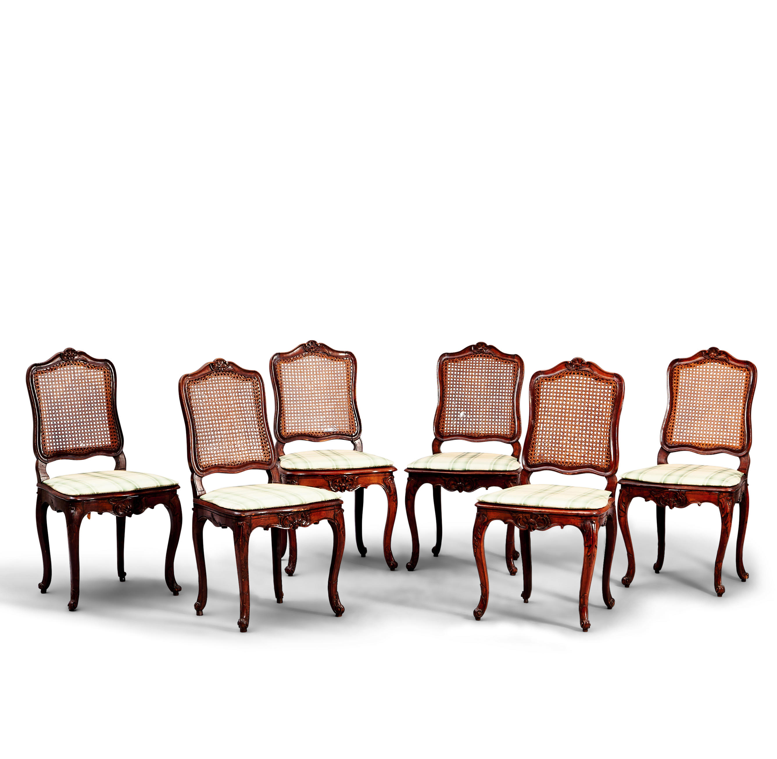 SIX LOUIS XV FRUITWOOD SIDE CHAIRS,