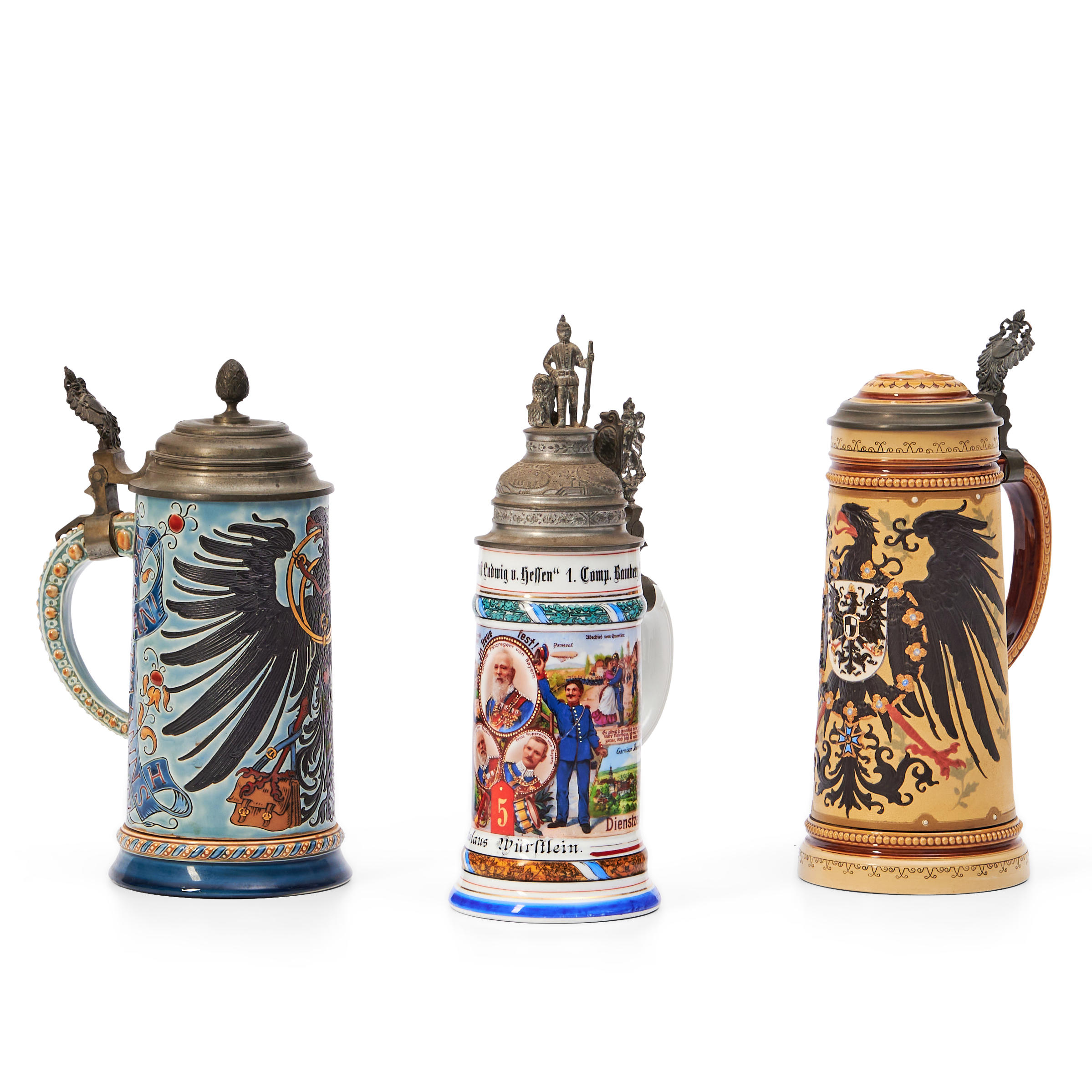 THREE GERMAN STEINS Two etched 3aeac1