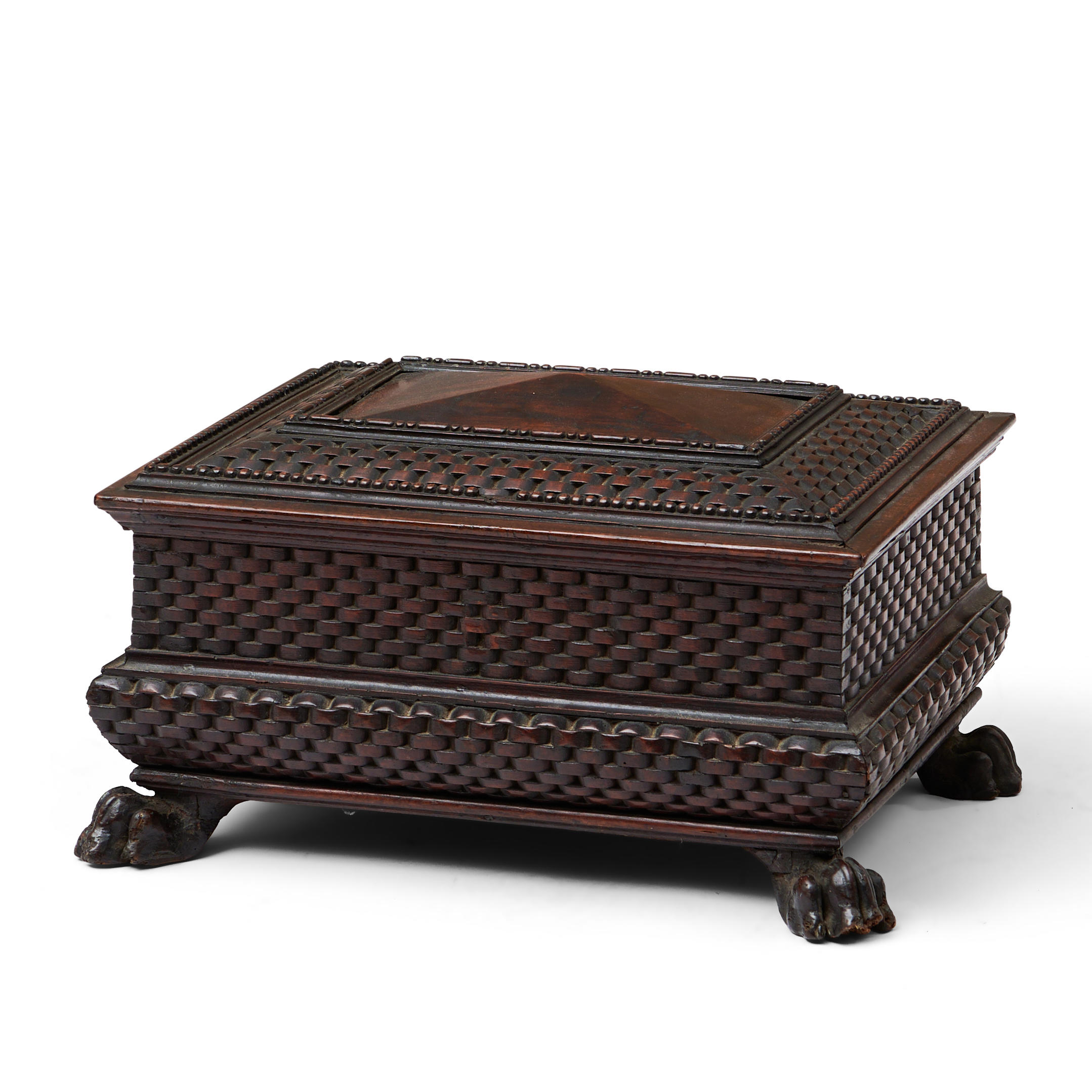 CARVED FRUITWOOD CHEST, rectangular