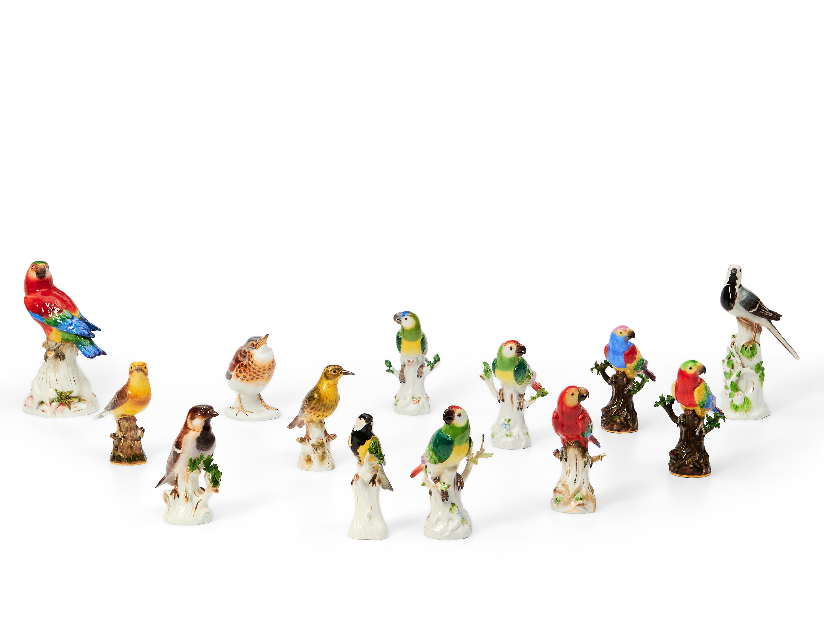 THIRTEEN MEISSEN PORCELAIN BIRDS,