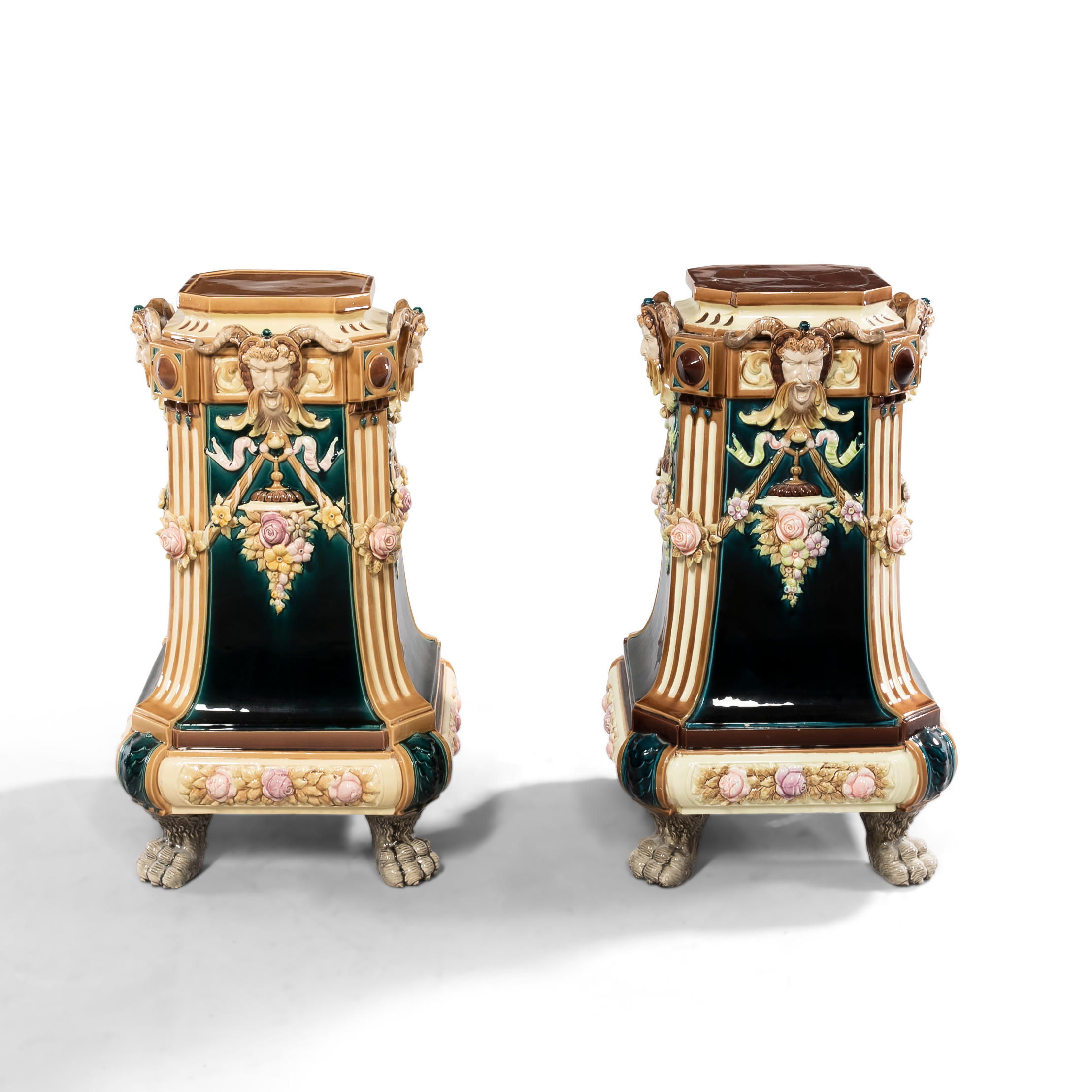 PAIR OF MAJOLICA STANDS, Continental,