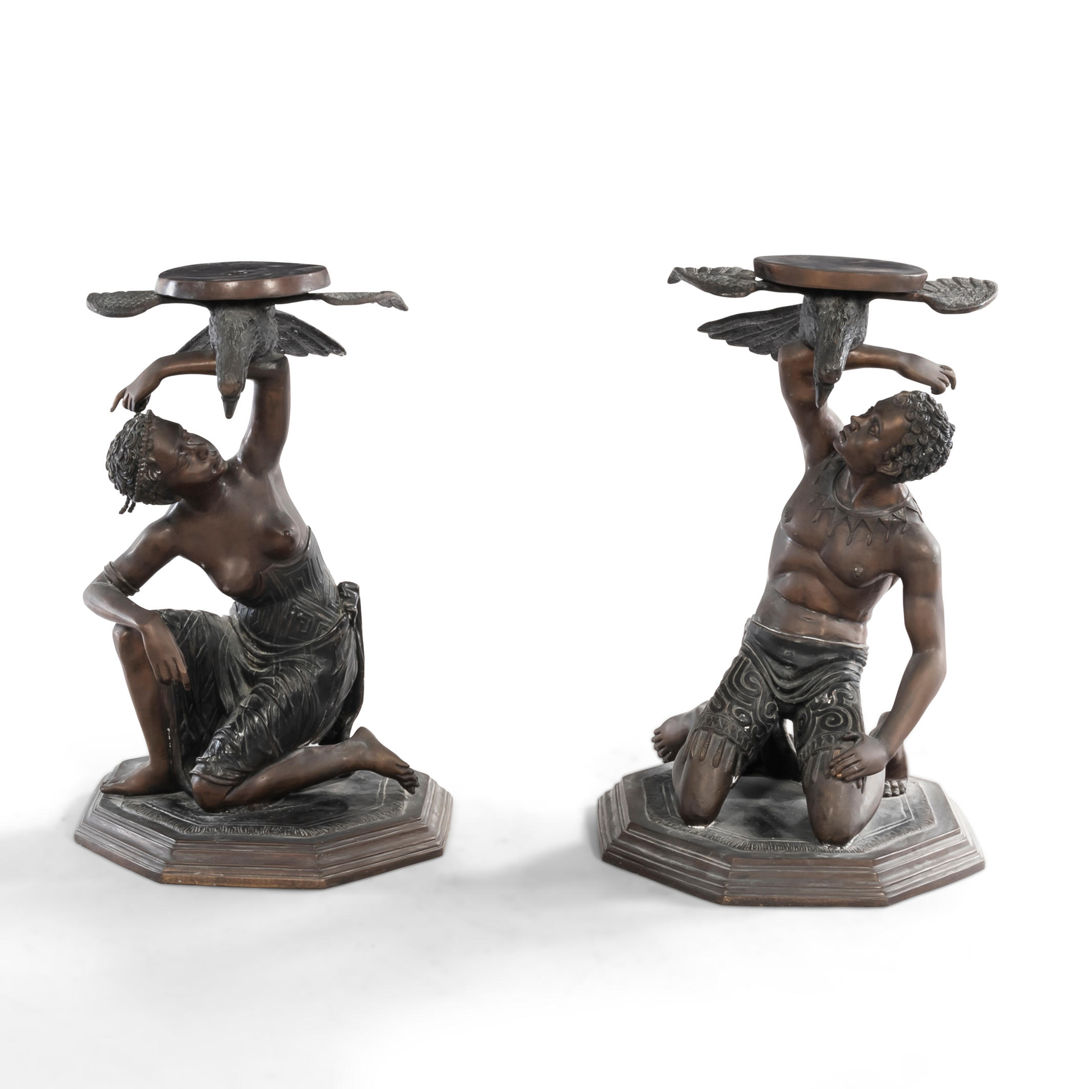 PAIR OF FIGURAL BRONZE PEDESTALS