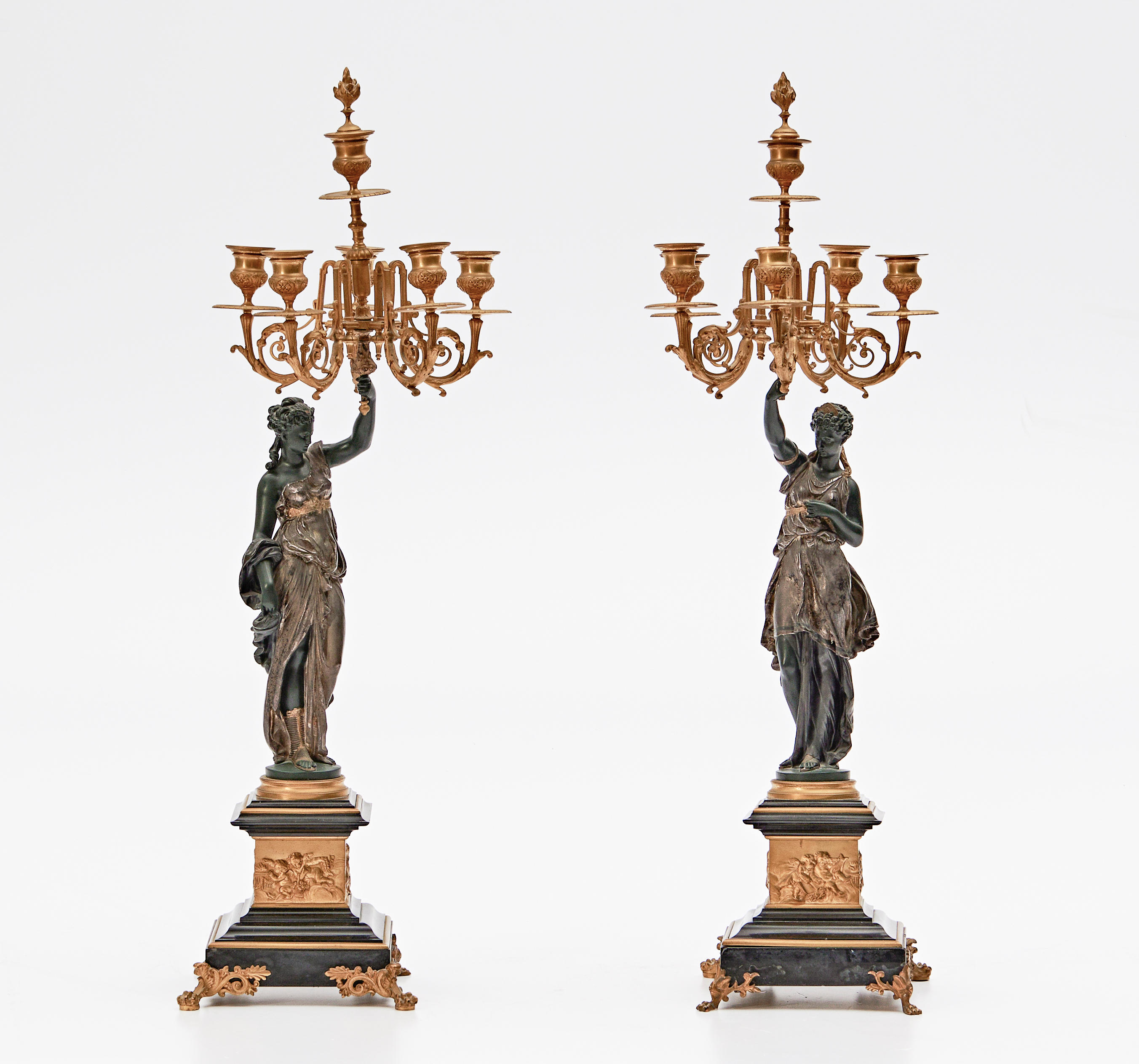 PAIR OF FIGURAL GILT & SILVERED