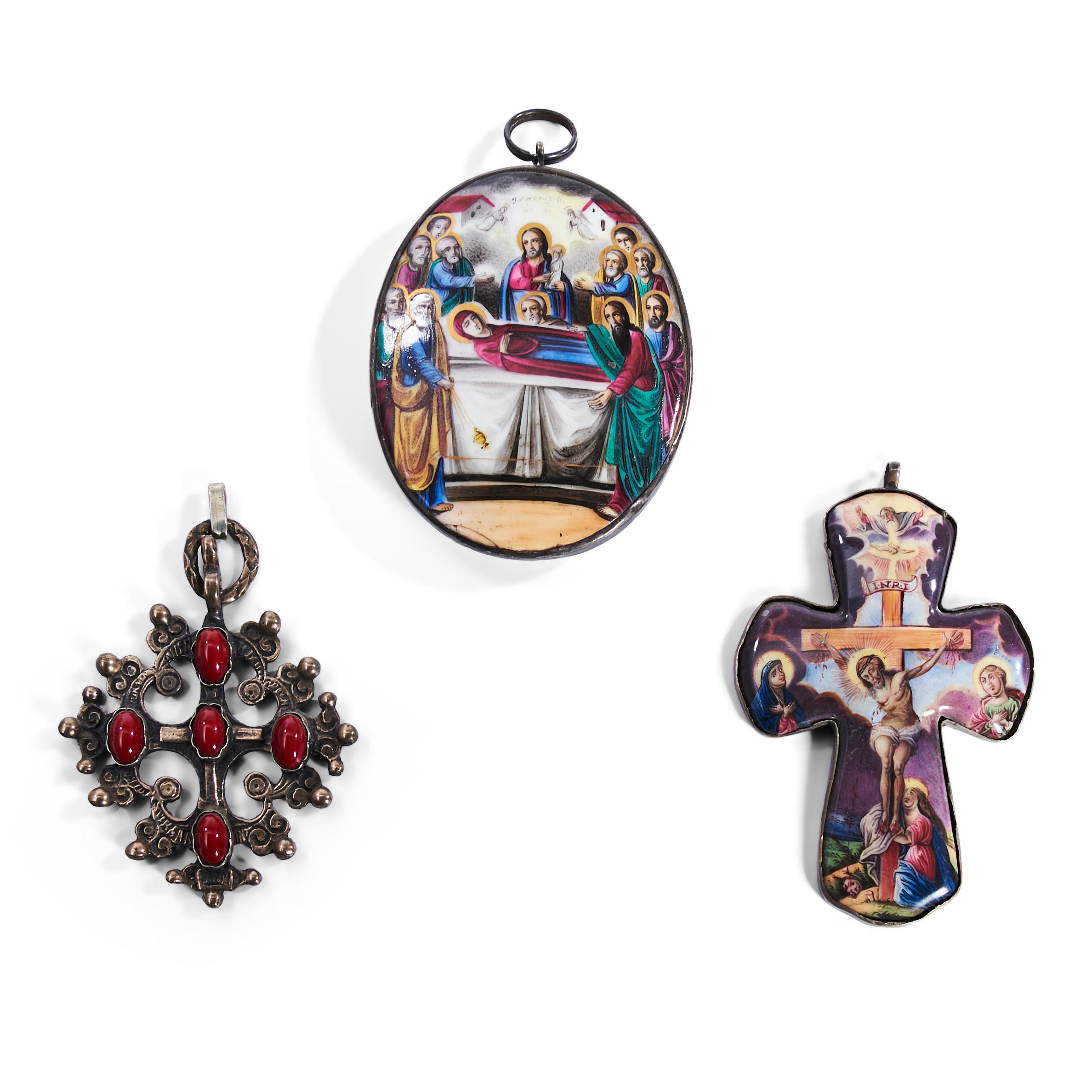 THREE RUSSIAN PENDANTS, including, enamel