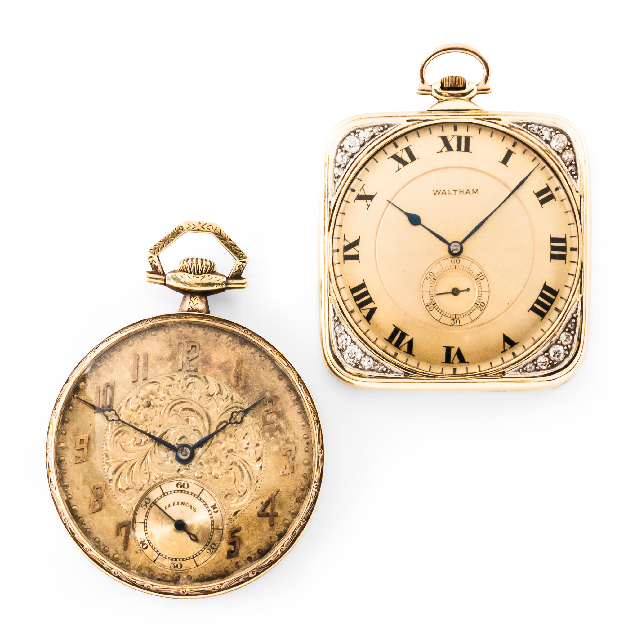 TWO 14KT GOLD AMERICAN OPEN-FACE WATCHES