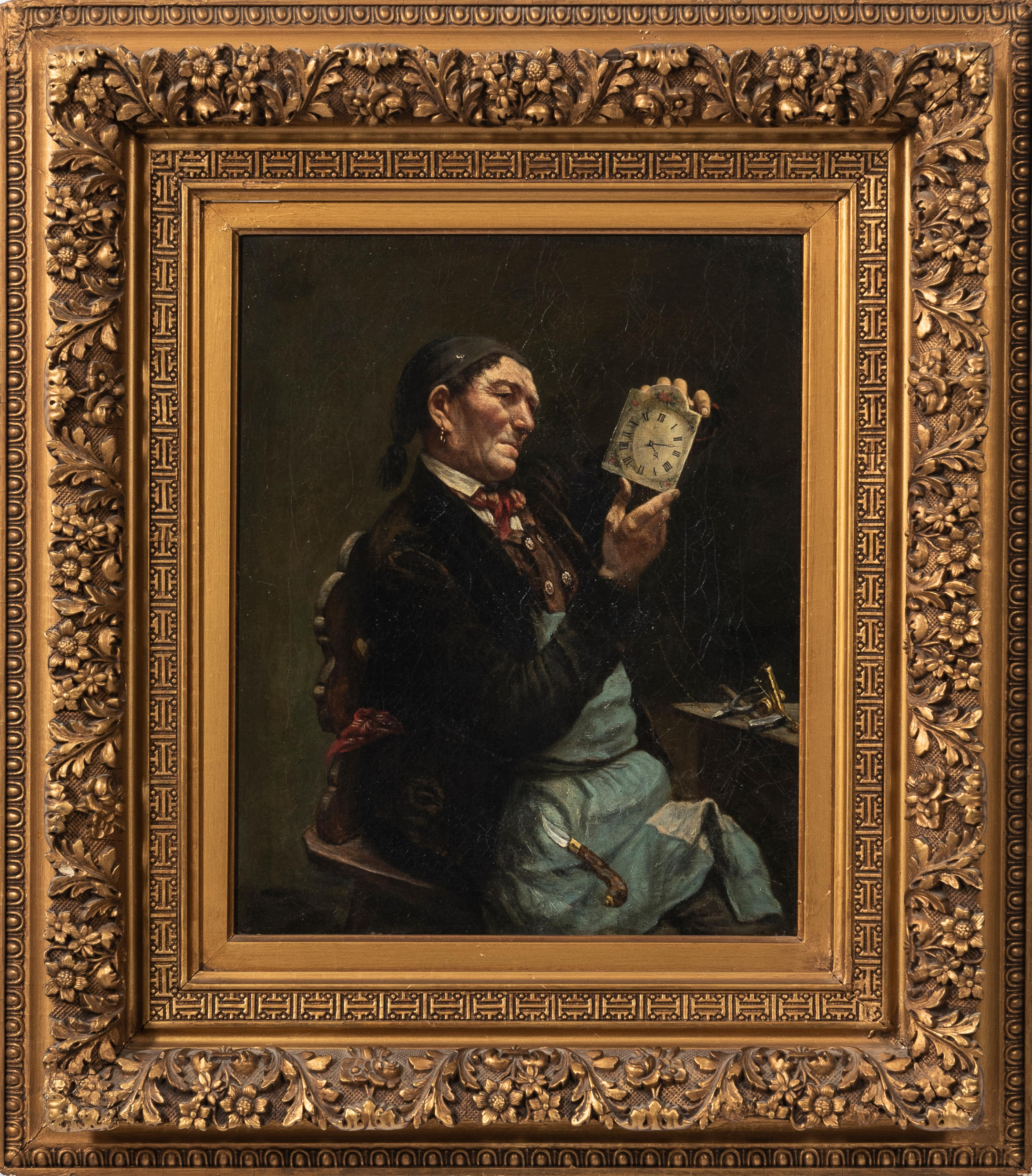 OIL ON CANVAS OF A CLOCKMAKER 19th
