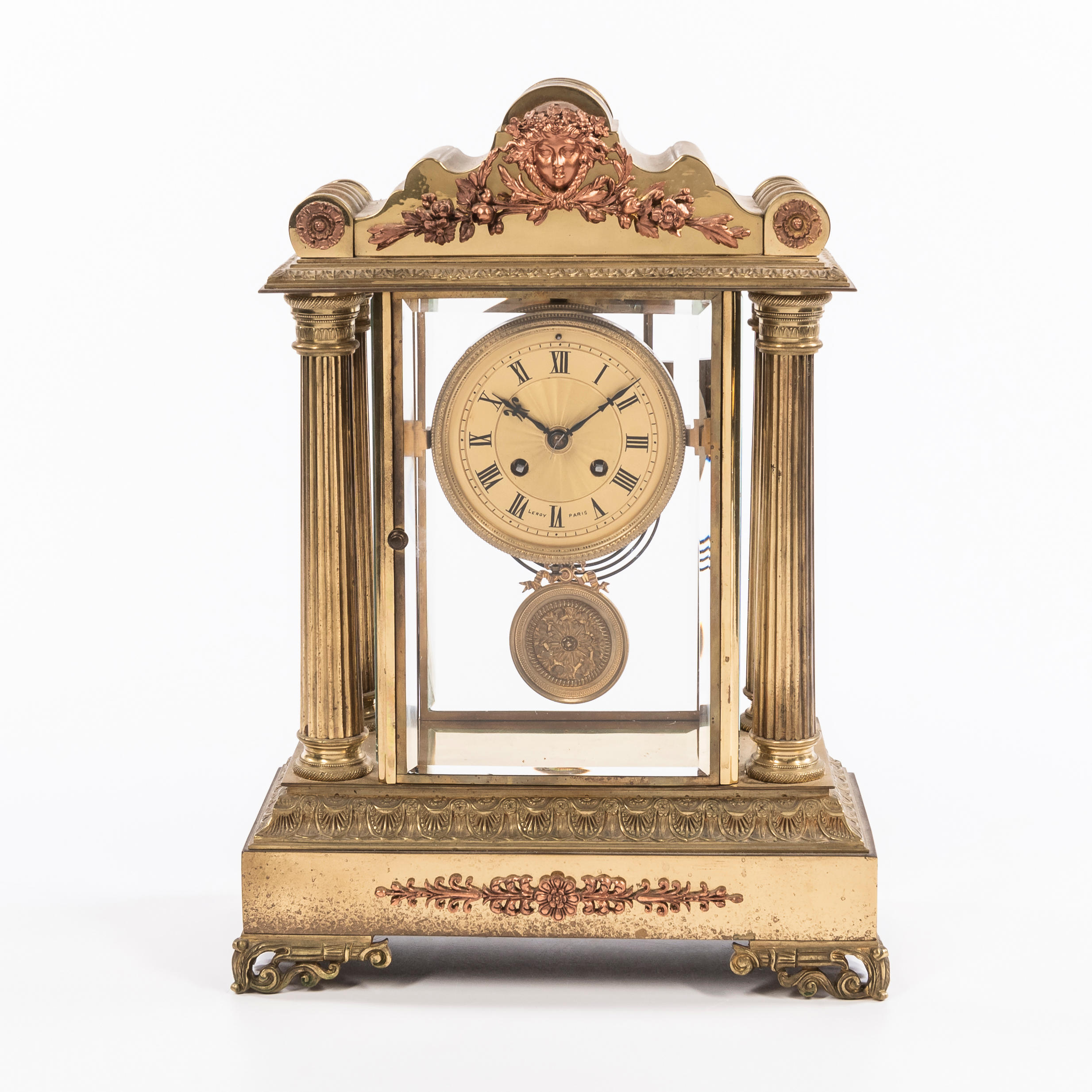 LEROY BRASS AND GLASS MANTEL CLOCK  3aebfd