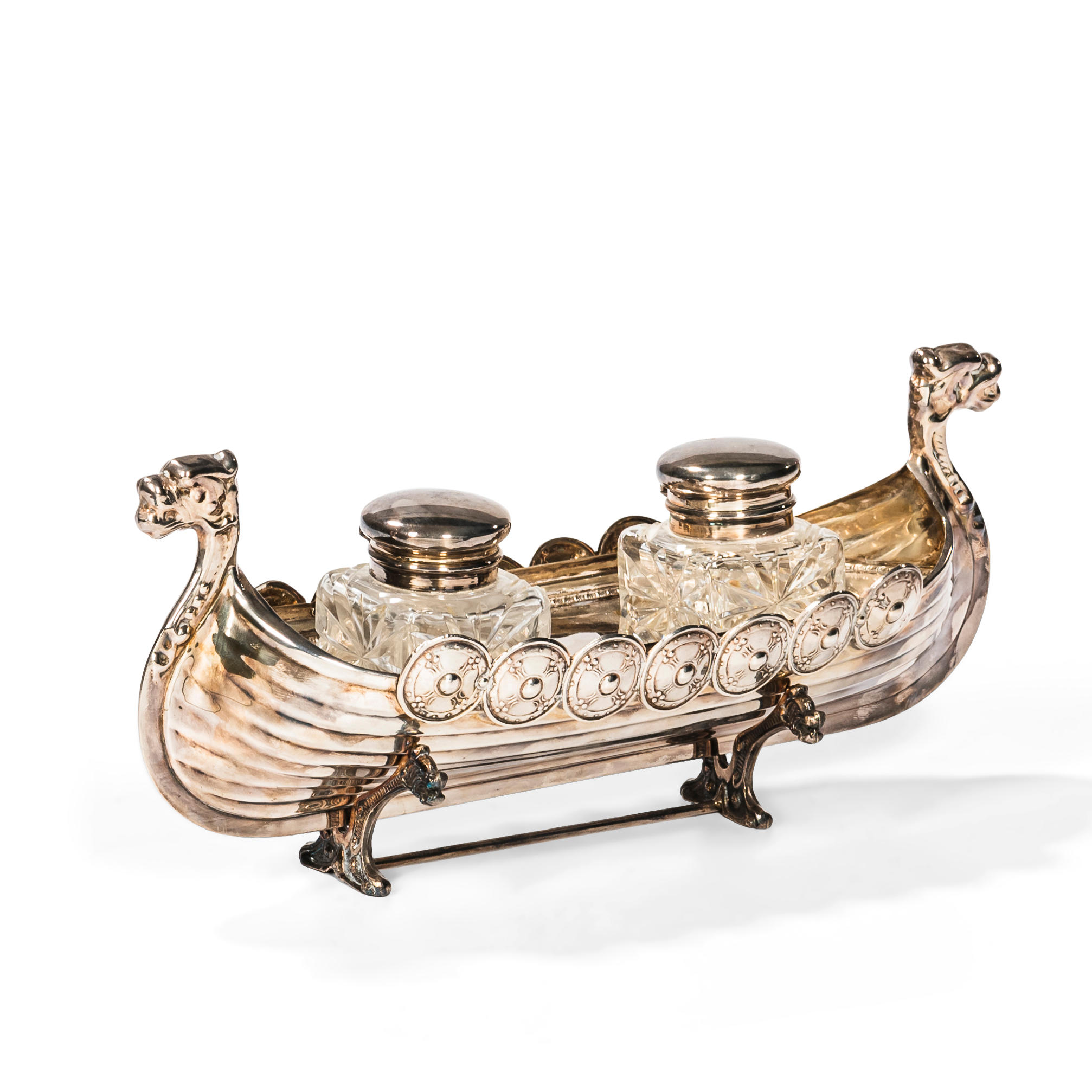 CHROME PLATED VIKING SHIP INKWELL 3aec7d
