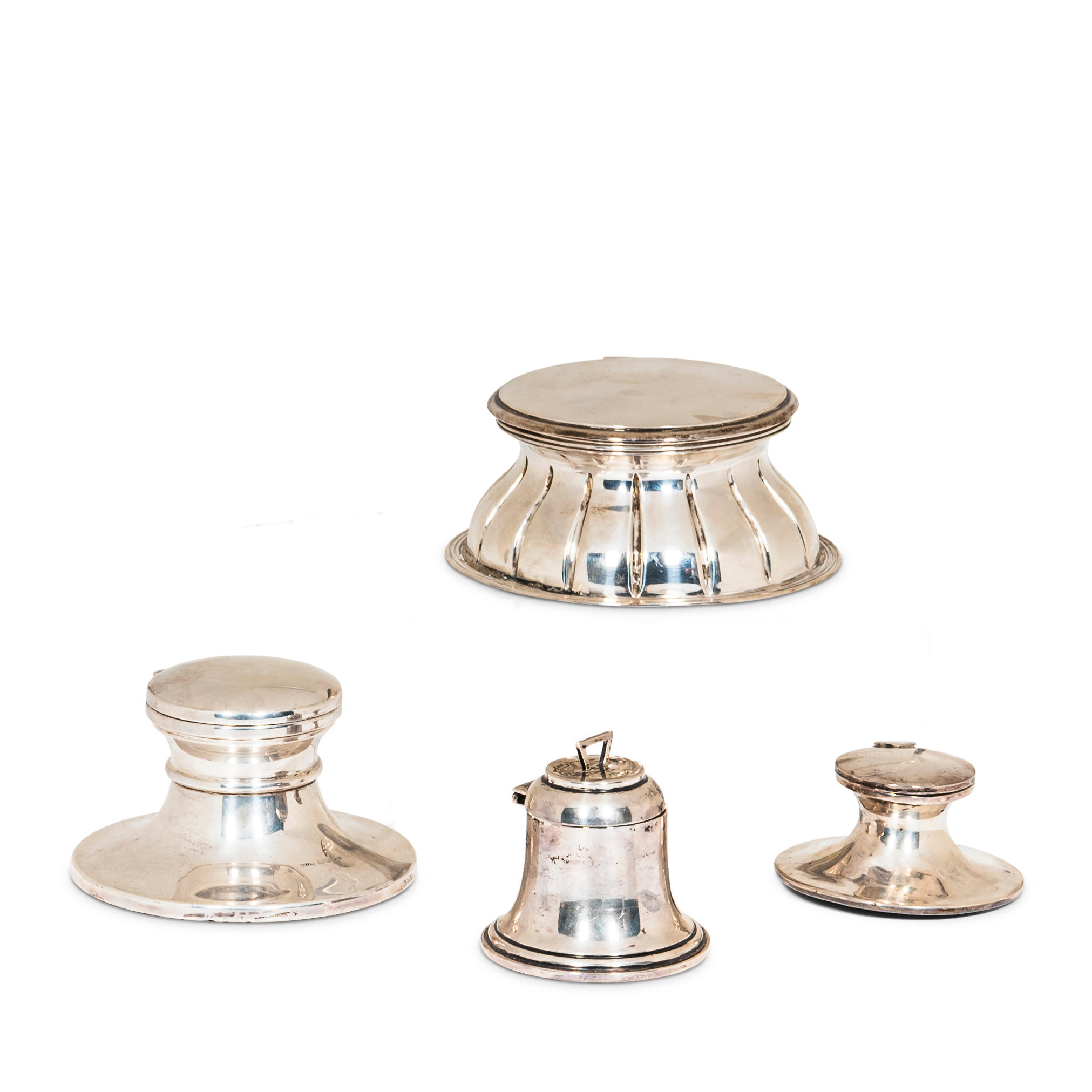 FOUR STERLING SILVER INKWELLS England,