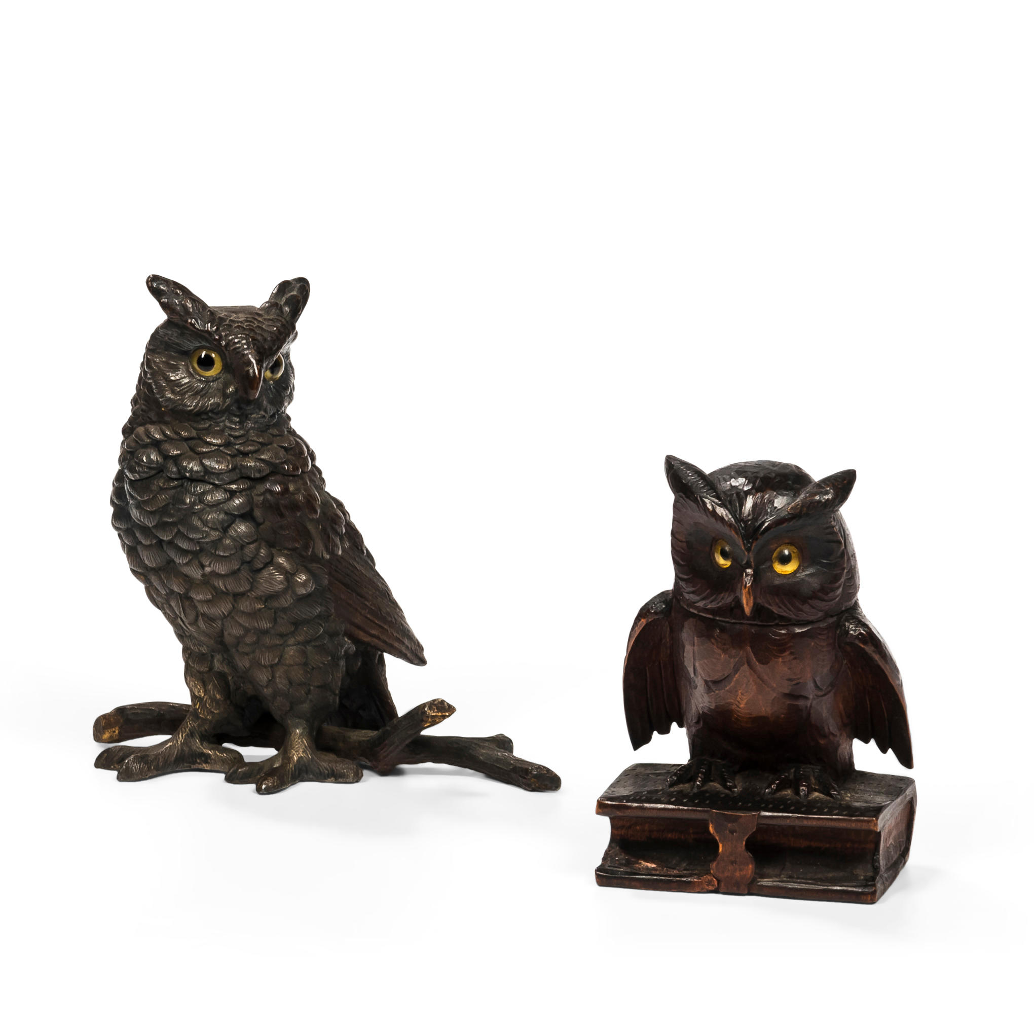 TWO OWL-FORM INKWELLS 19th/20th