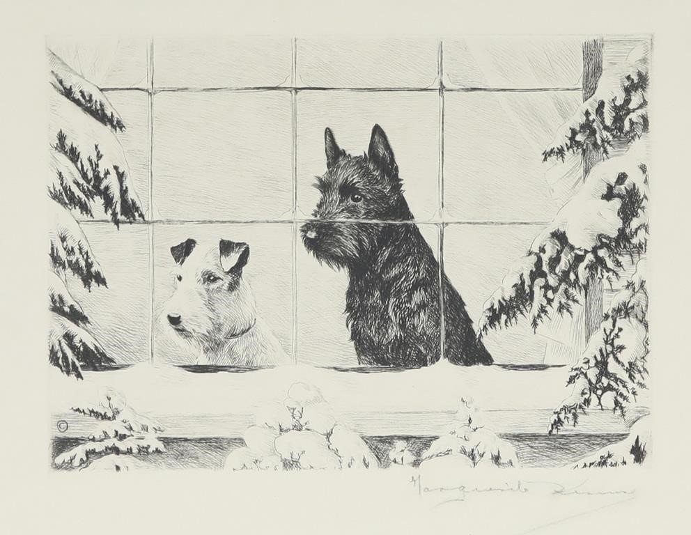 THREE ETCHINGS OF DOGS AND SANTAEdwin