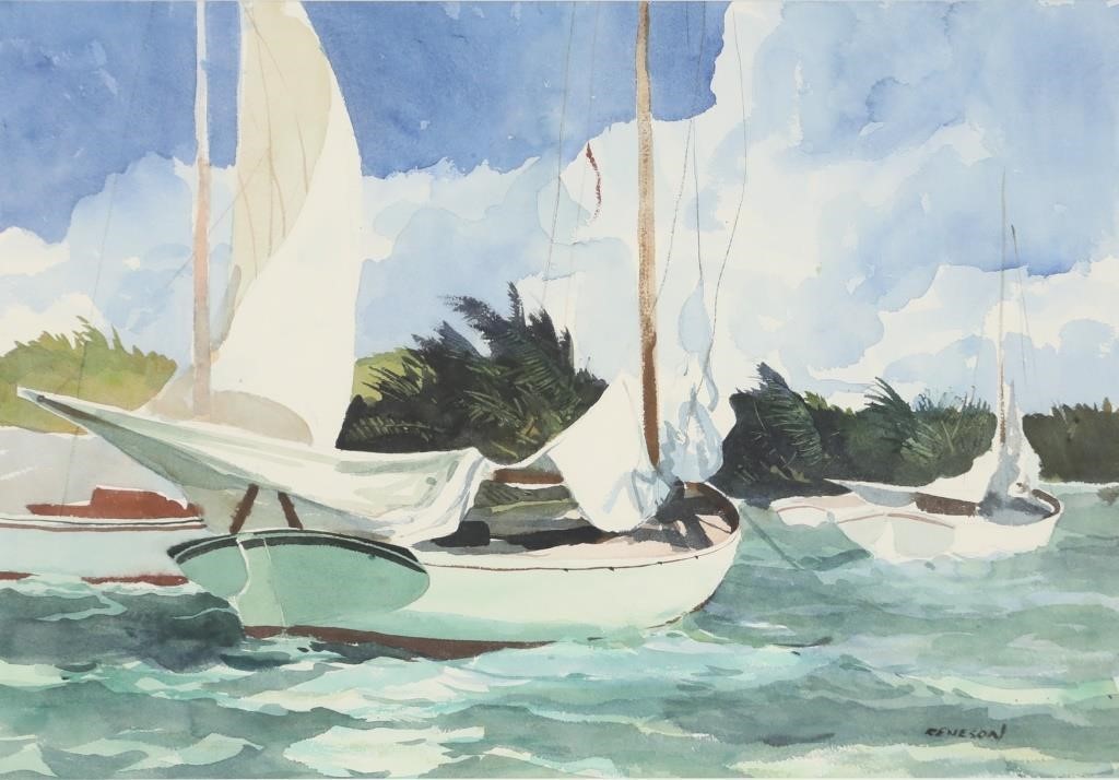 CHET RENESON B 1934 Sailboats signed 3aedd3