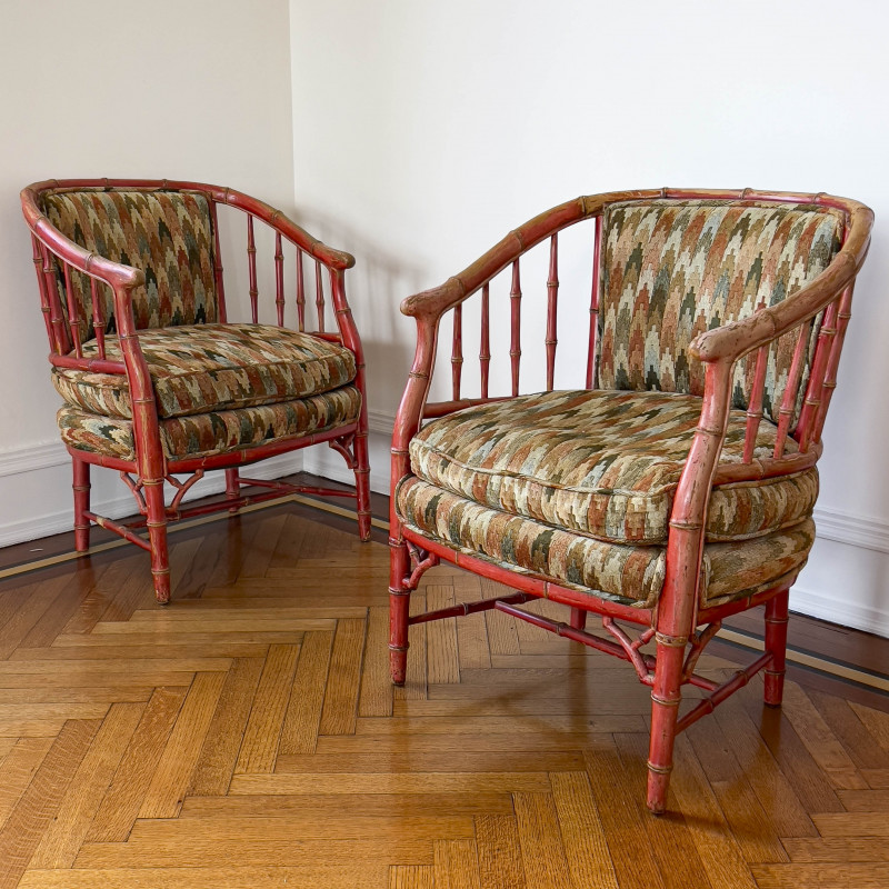 PAINTED FAUX BAMBOO ARMCHAIRS,