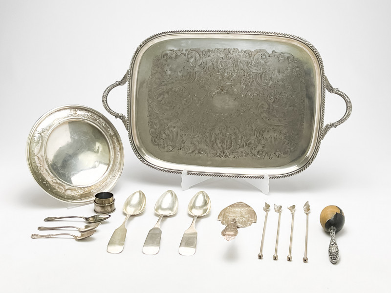 ASSORTMENT OF SILVER-PLATE ITEMS,