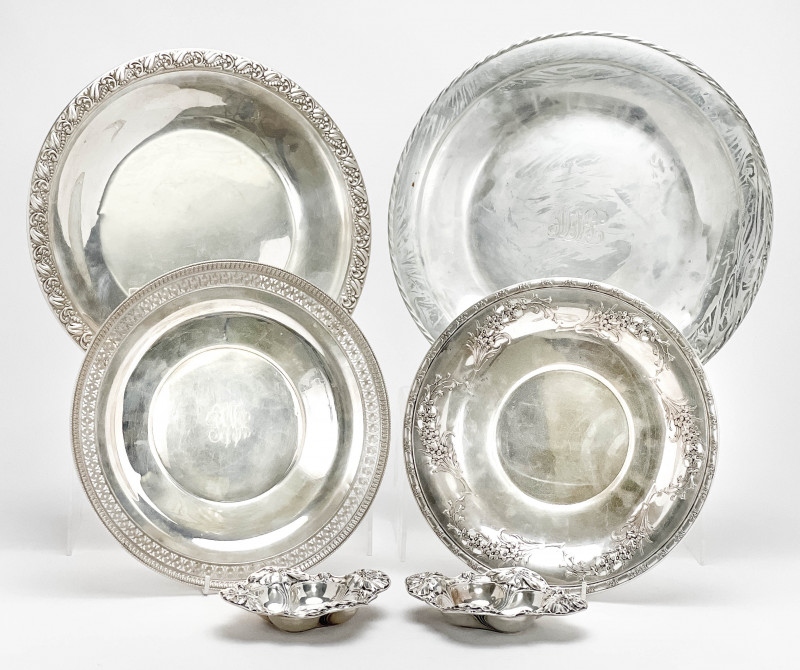 STERLING SILVER SERVING PLATTERS, GROUP