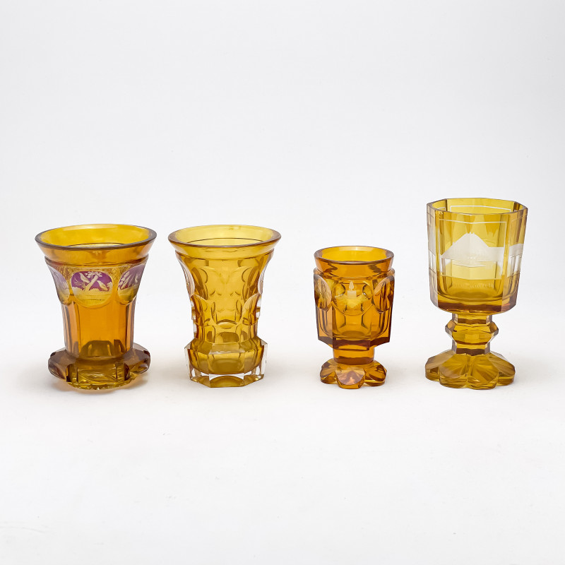 AMBER BOHEMIAN GOBLETS, GROUP OF