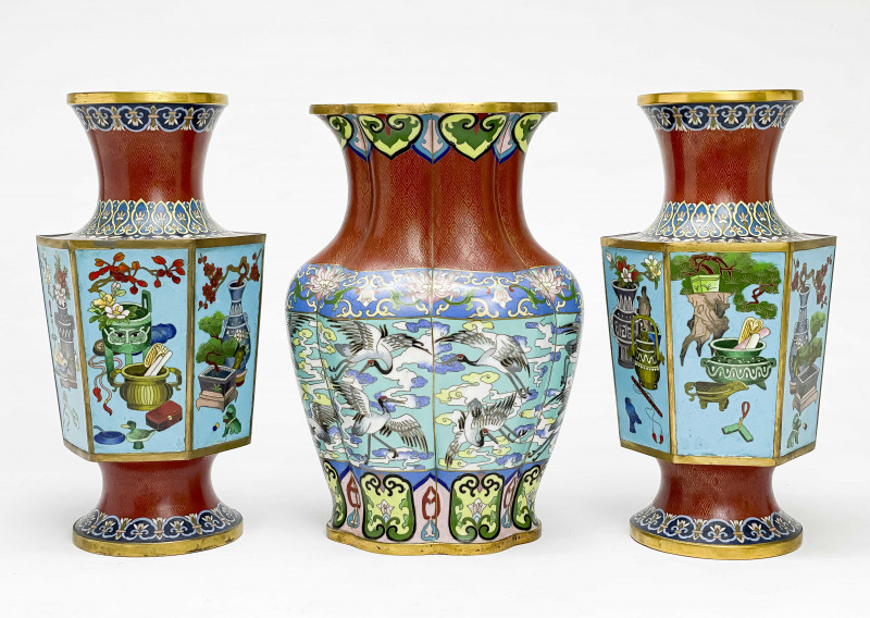 THREE CHINESE CLOISONNé VASESlargest: