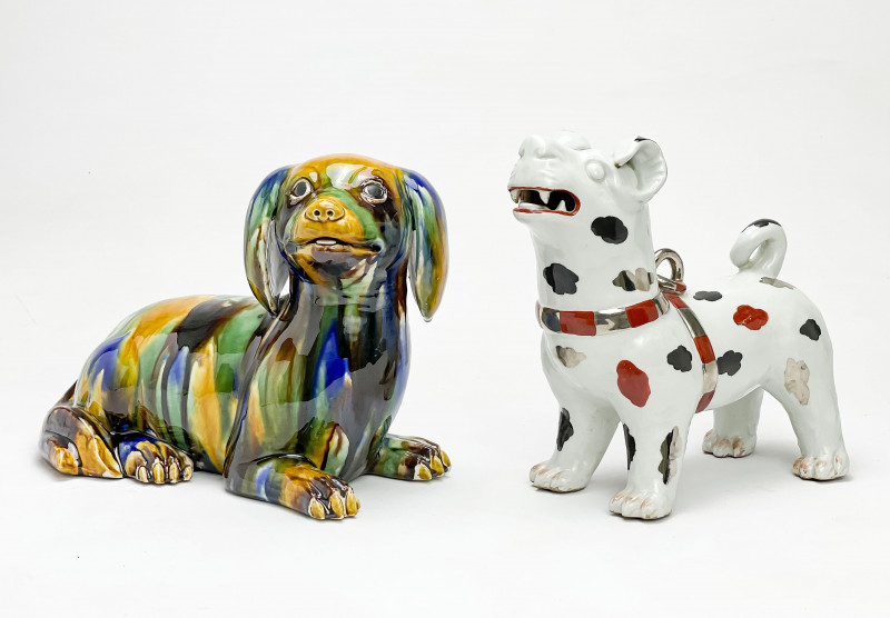 2 ASIAN CERAMIC FIGURES OF DOGSseated