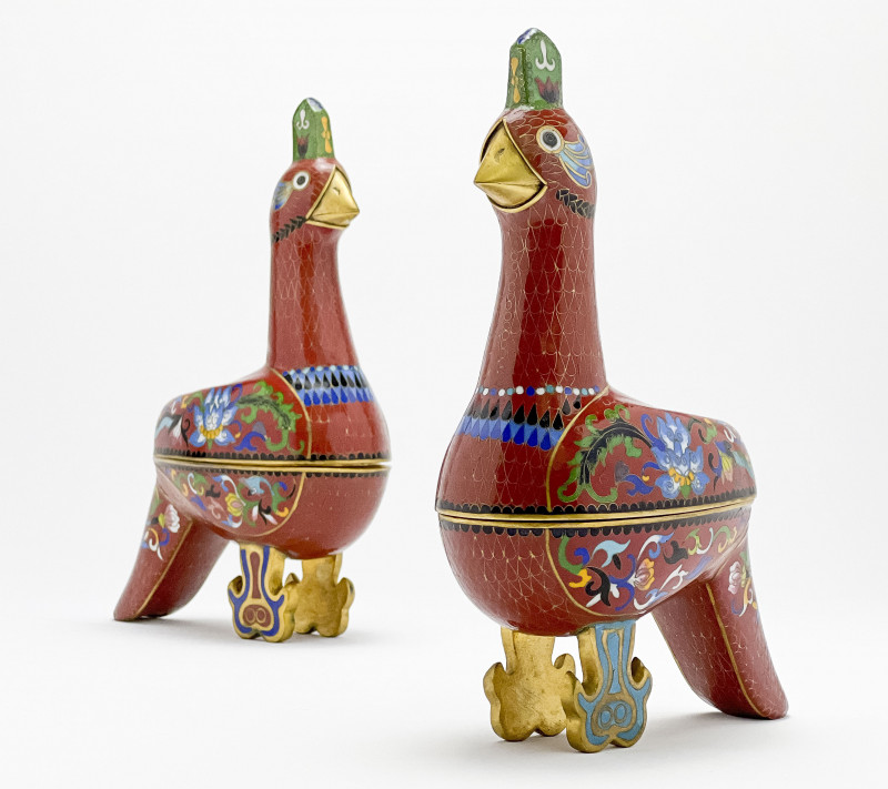 PAIR OF CHINESE CLOISONNE BIRD FORM 3af1ce