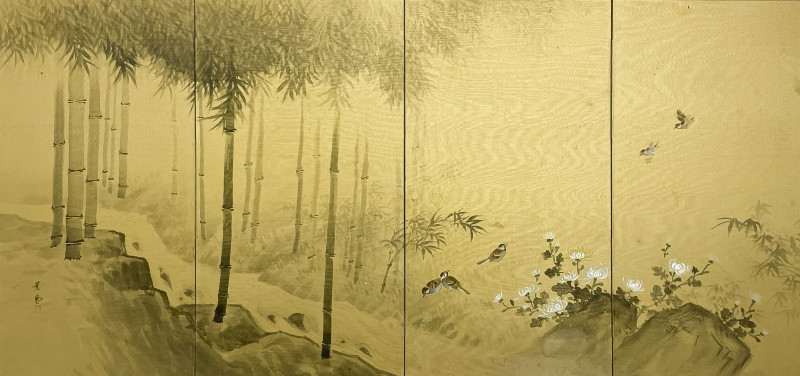 JAPANESE FOUR PANEL SCREEN WITH