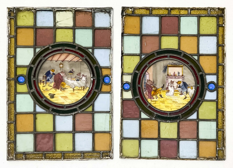 PAIR OF VICTORIAN STAINED GLASS