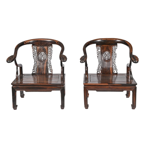 A pair of carved Chinese rosewood