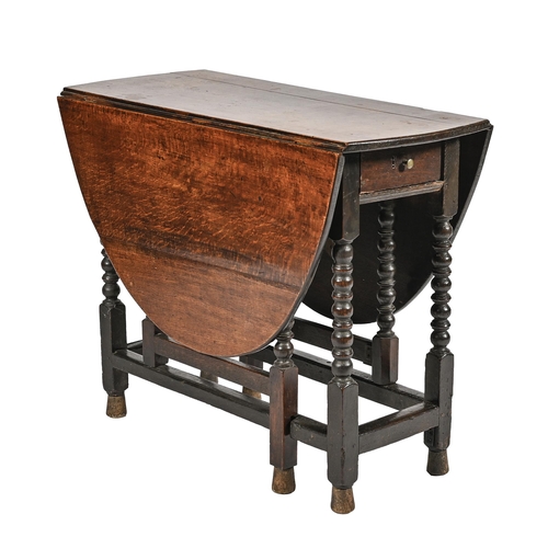 An oak gateleg table, c1700, on bobbin