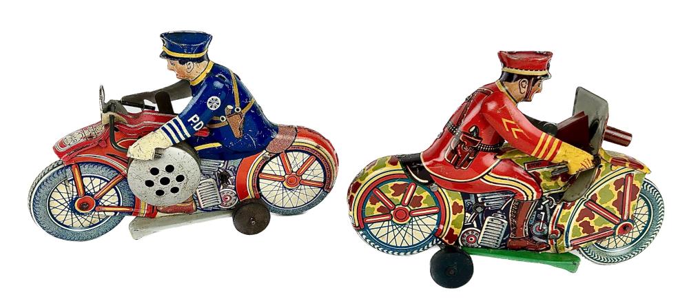 TWO MARX TIN LITHOGRAPHED TOY MOTORCYCLES