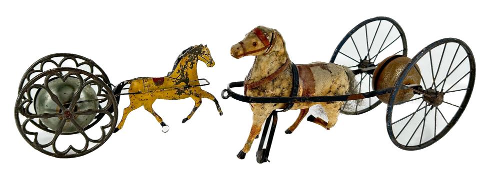 TWO HORSE-DRAWN BELL TOYS 19TH