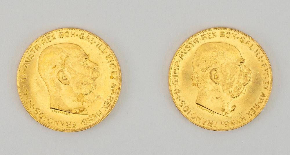 TWO 1915 AUSTRIAN GOLD 100 CORONA