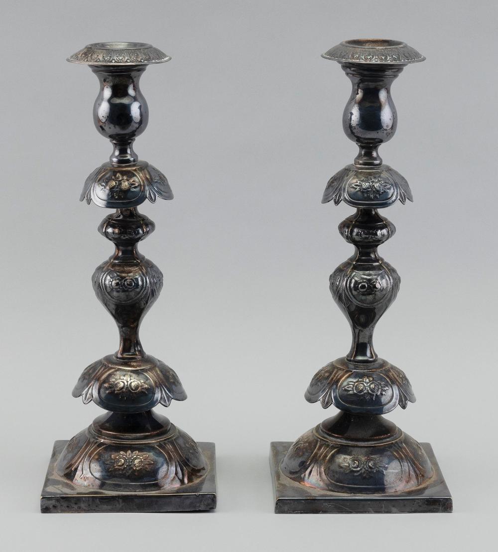 PAIR OF RUSSIAN SILVER PLATED CANDLESTICKS