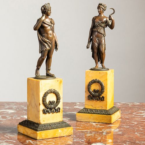 PAIR OF CHARLES X BRONZE AND MARBLE
