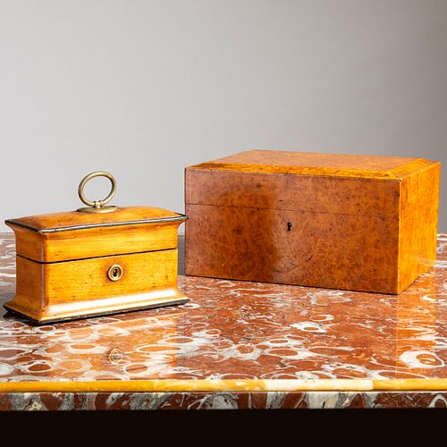 BURLWOOD TABLE BOX AND A FRUITWOOD 3b1da1