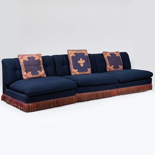 NAVY BLUE TUFTED UPHOLSTERED THREE-PIECE