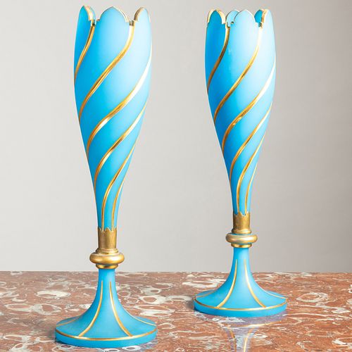 PAIR OF OPALINE METAL-MOUNTED GILT-DECORATED