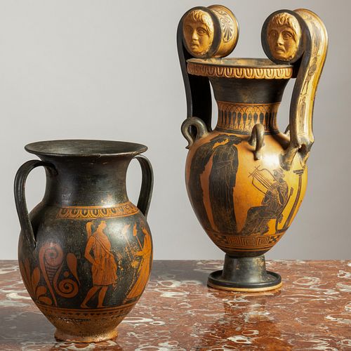 PAIR OF ATTIC WARE URNS WITH LUG