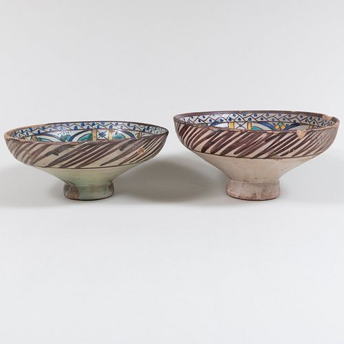 TWO OF PERSIAN GREEN GROUND POTTERY