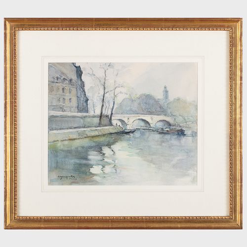 FRENCH SCHOOL: VIEW OF THE SEINEWatercolor