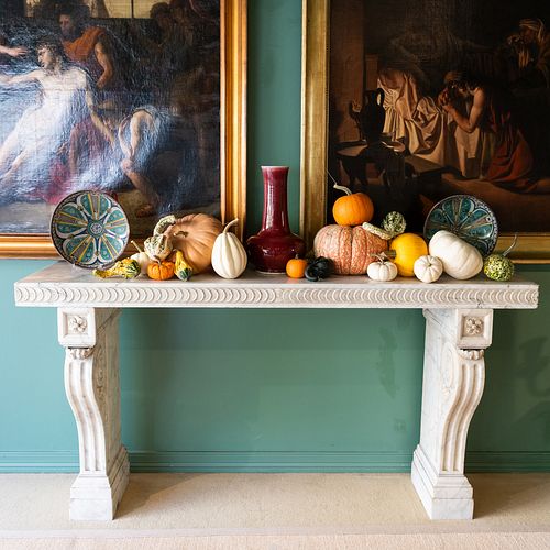 FRENCH CARVED WHITE MARBLE CONSOLE