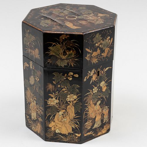 CHINESE EXPORT LACQUER TEA CADDY10 3b1f07