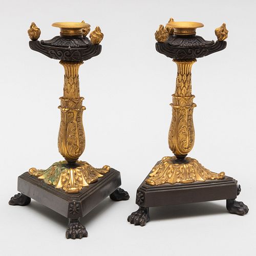 PAIR OF REGENCY GILT AND PATINATED-BRONZE
