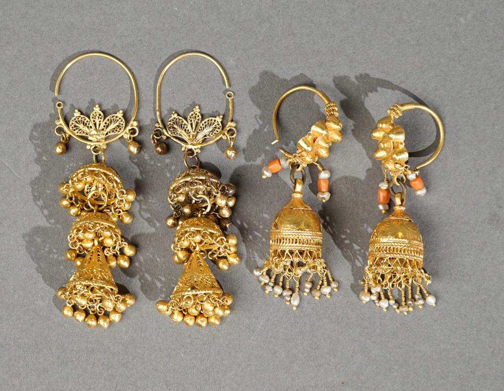 TWO PAIRS MIDDLE EASTERN YELLOW-GOLD