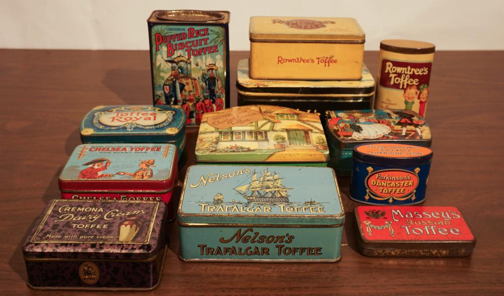 GROUP OF BRITISH SMALL TOFFEE TINS,