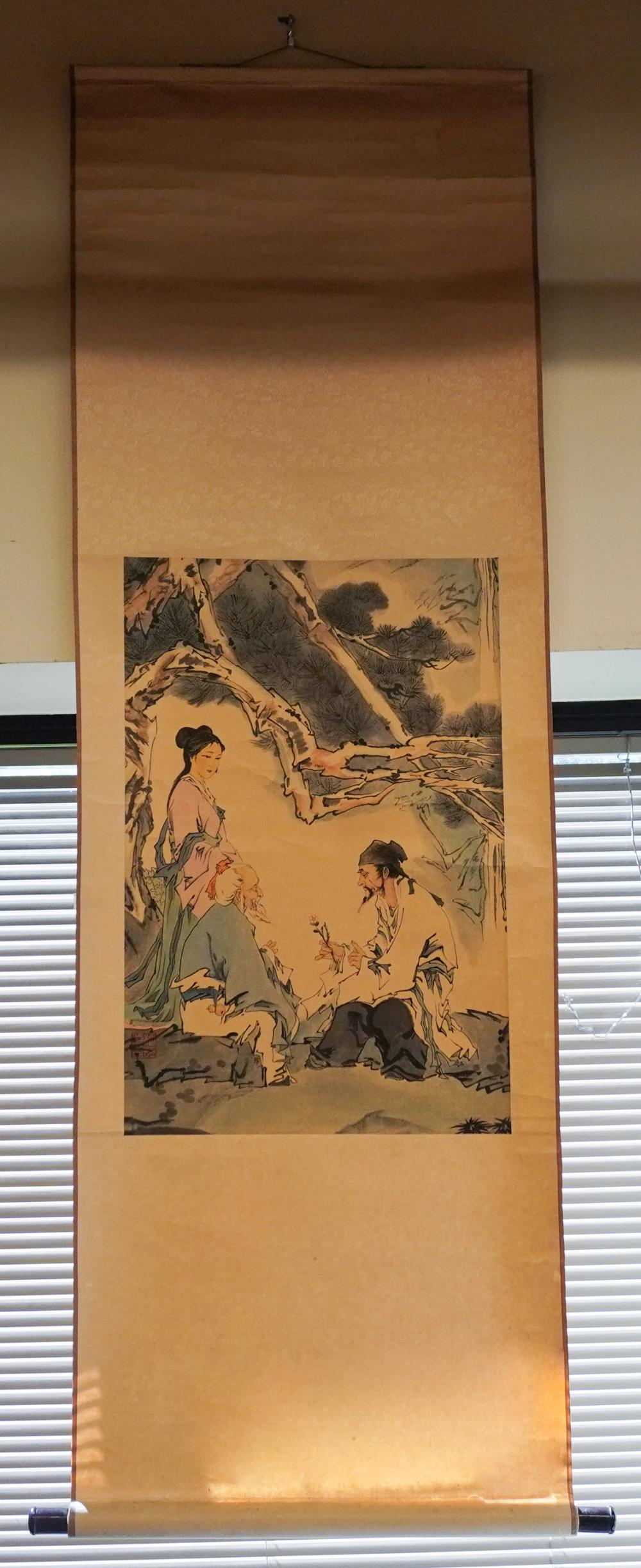 CHINESE WATERCOLOR ON PAPER SCROLL,